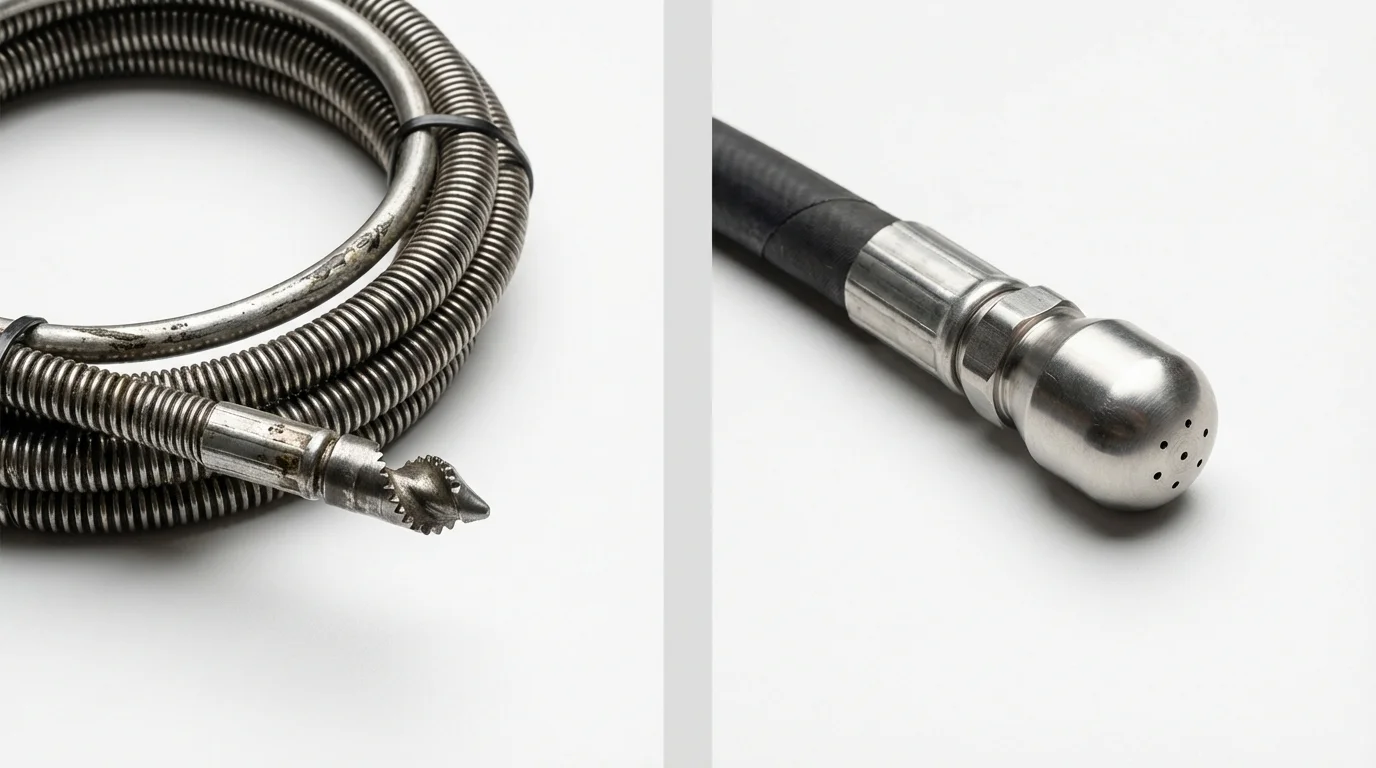 Drain snake cable and hydro jetting nozzle used for drain cleaning in Brookfield, MO