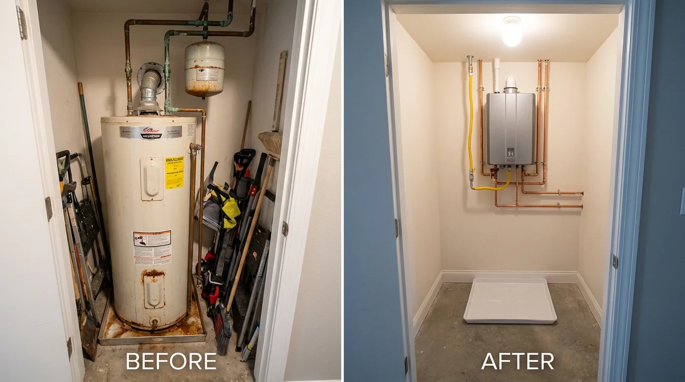 Tank water heater versus wall-mounted tankless unit comparison for Brookfield, MO homeowners